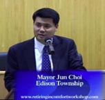 Mayor Jun Choi of Edison Township speaking on the growing struggles of senior home owners to meet mortgage obligations